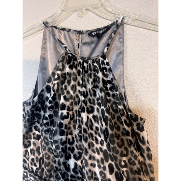 Express Leopard Print Halter Dress Women's Medium Belted Black & White Lined - Picture 5 of 10